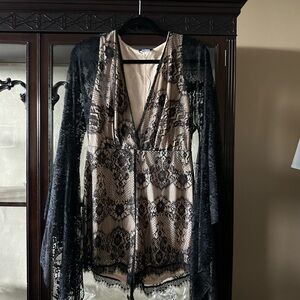 Venus Black and Tan Lace Long Sleeve Romper